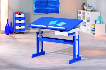 Interlink Kinder Schreibtisch Paco - Schülerschreibtisch blau - weiss höhenverstellbar