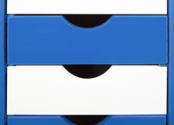 Rollcontainer Beppo für Schreibtisch blau - weiss Interlink Schubladenschrank